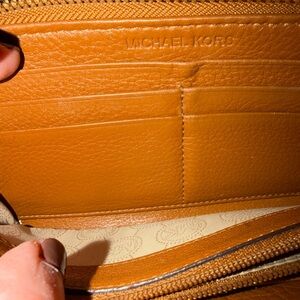 Michael Kors Camel Leather Wallet zip around. New